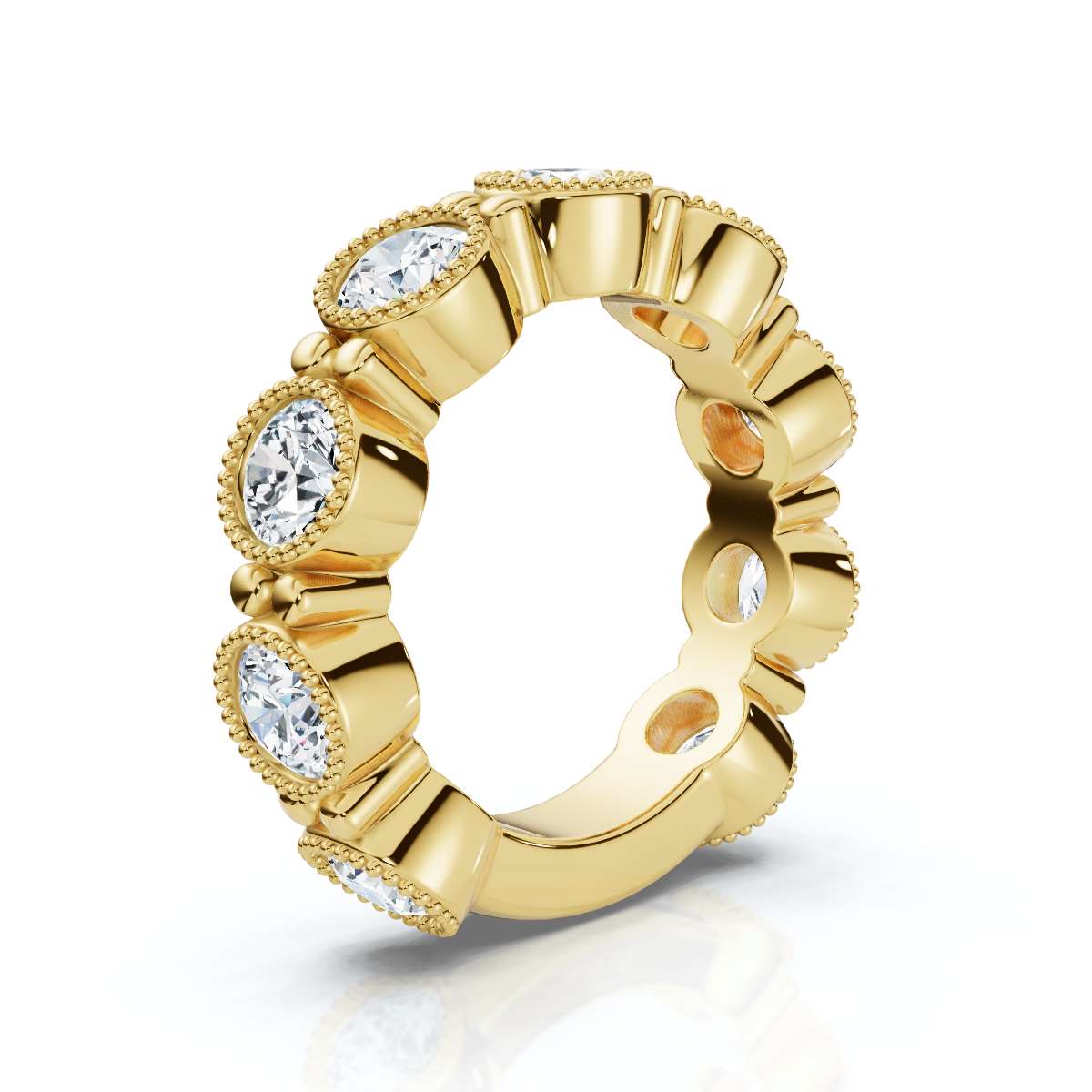 The Heirloom Halo: 2.25 CTW Milgrain Bezel Eternity Band in 14K Yellow Gold Ring