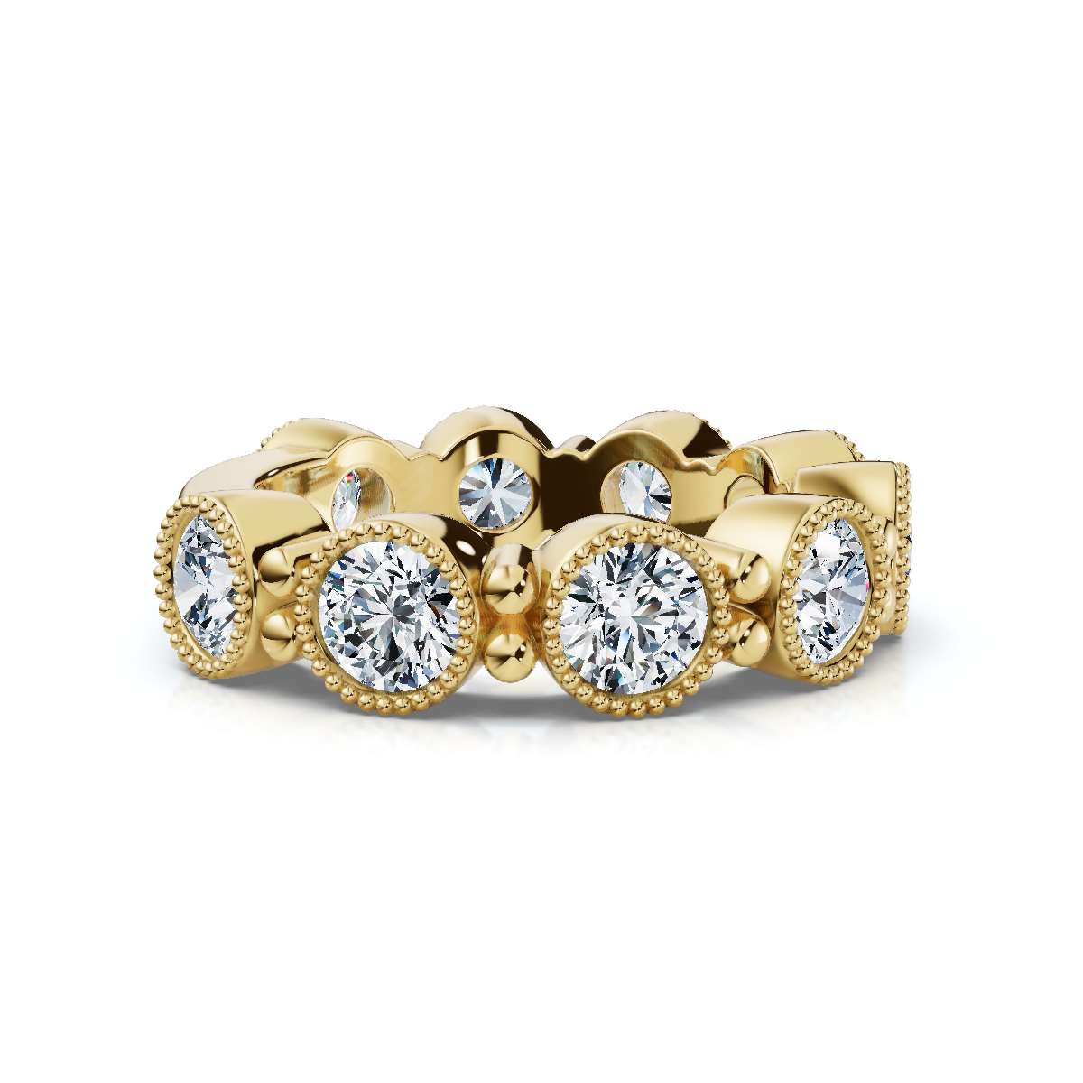 The Heirloom Halo: 2.25 CTW Milgrain Bezel Eternity Band in 14K Yellow Gold Ring
