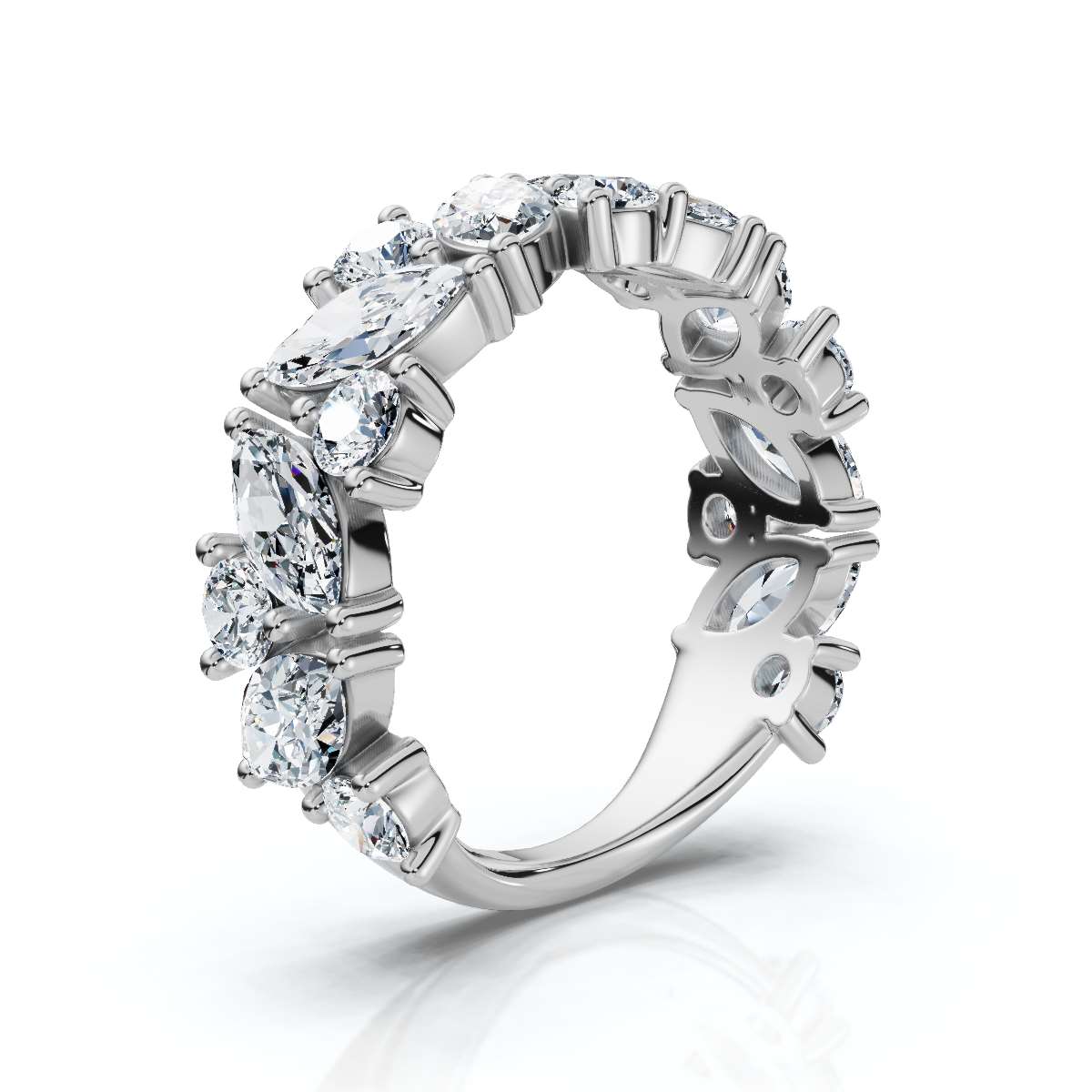 The Mosaic: 2.02 CTW Mixed-Shape Marquise & Round Diamond Band in 14K White Gold Ring