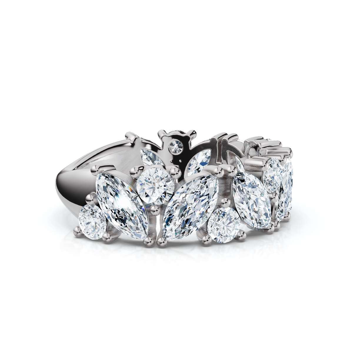 The Mosaic: 2.02 CTW Mixed-Shape Marquise & Round Diamond Band in 14K White Gold Ring