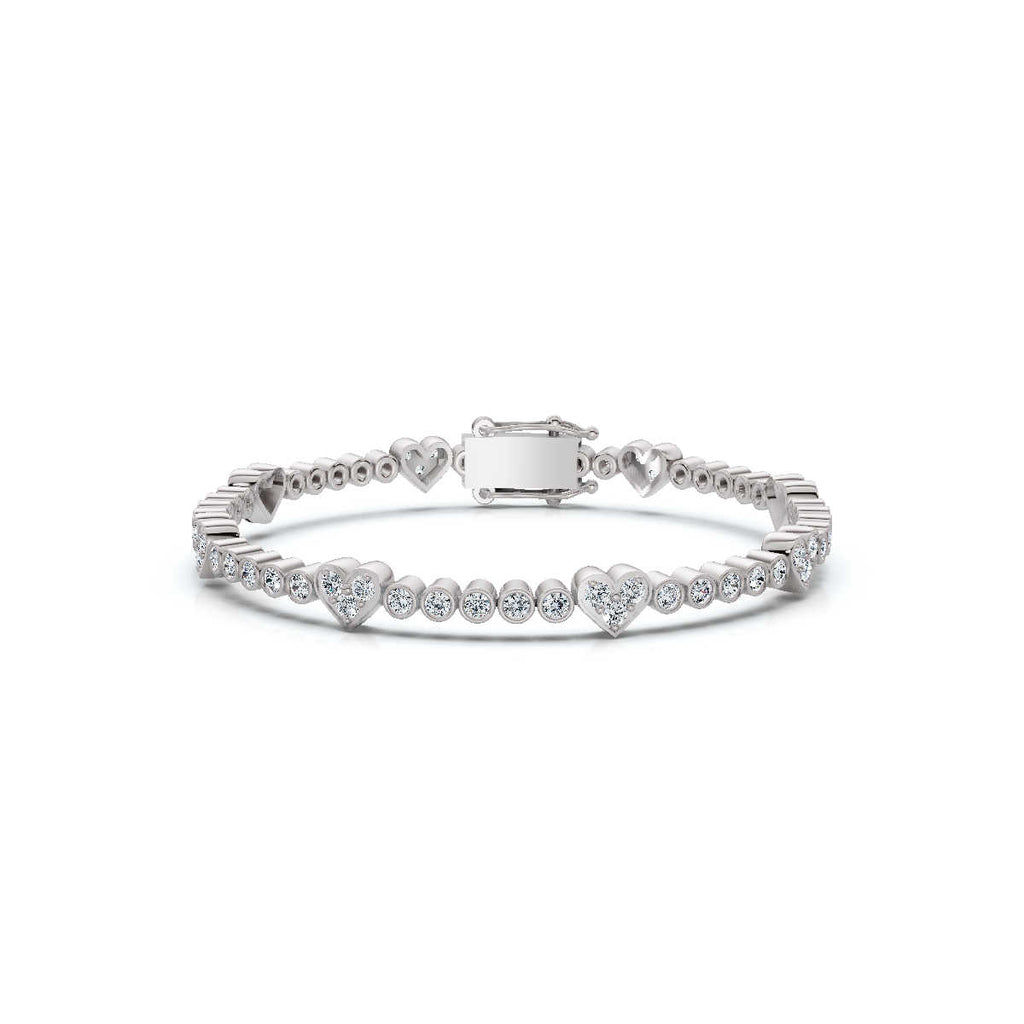 The Heartstrings Station: 1.89 CTW Bezel & Sweetheart Diamond Tennis Bracelet 14K-18K Gold/Platinum