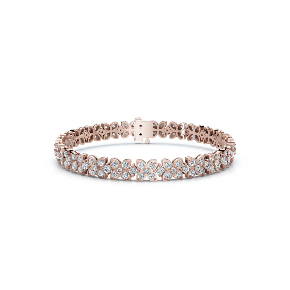 The Fiorella Link: 4.14 CTW Round Lab-Grown Diamond Eternity Blossom Bracelet White/Yellow/Rose Gold