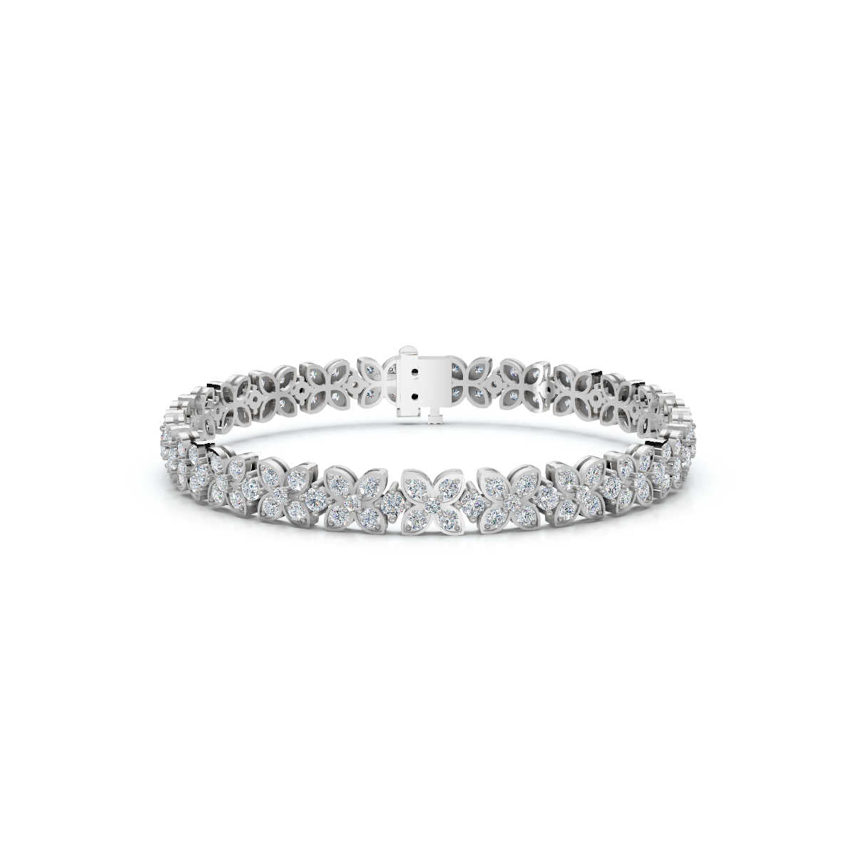 The Fiorella Link: 4.14 CTW Round Lab-Grown Diamond Eternity Blossom Bracelet White/Yellow/Rose Gold