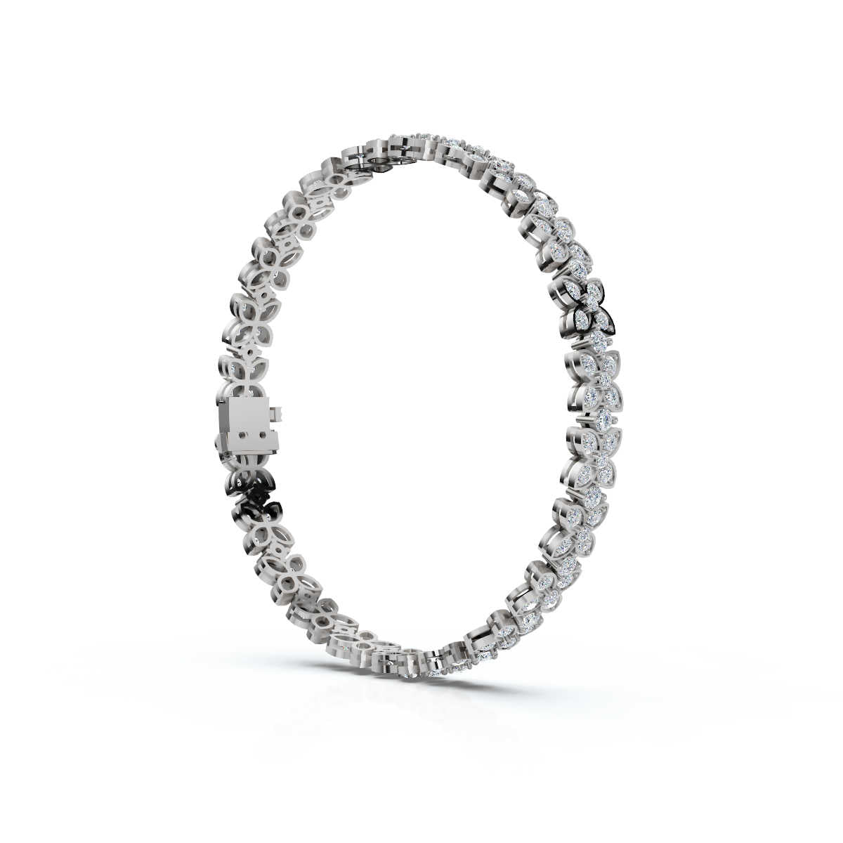 The Fiorella Link: 4.14 CTW Round Lab-Grown Diamond Eternity Blossom Bracelet White/Yellow/Rose Gold