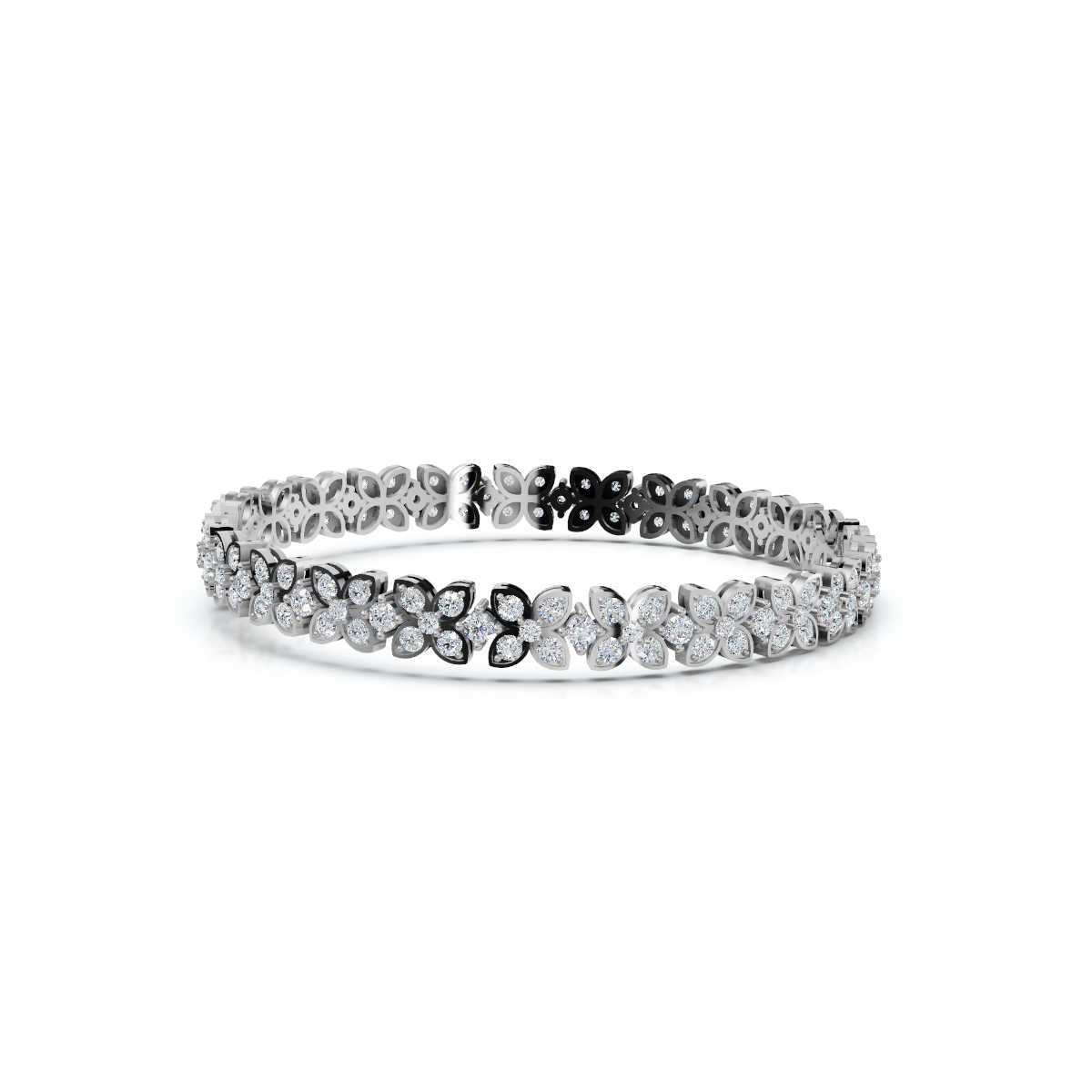 The Fiorella Link: 4.14 CTW Round Lab-Grown Diamond Eternity Blossom Bracelet White/Yellow/Rose Gold