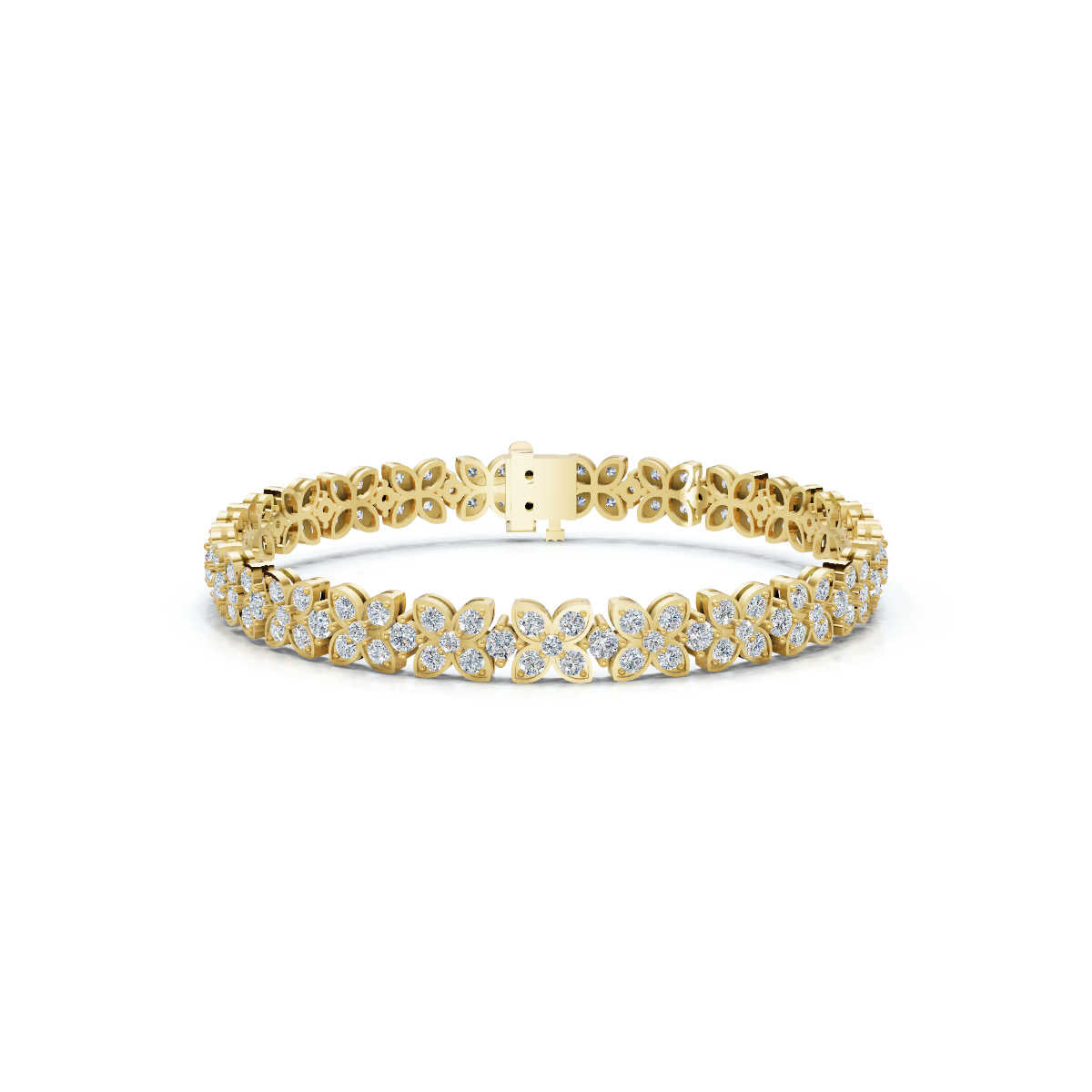 The Fiorella Link: 4.14 CTW Round Lab-Grown Diamond Eternity Blossom Bracelet White/Yellow/Rose Gold