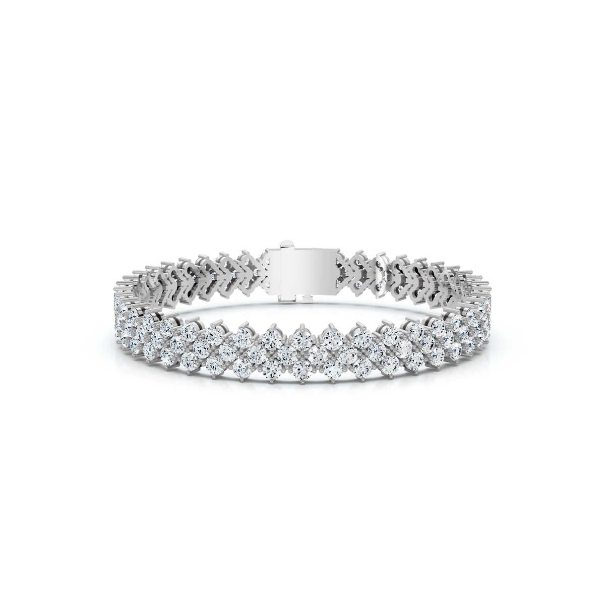 The Royal Lattice: 10.24 CTW Staggered Double-Row Diamond Tennis Bracelet 14K-18K Gold/Platinum