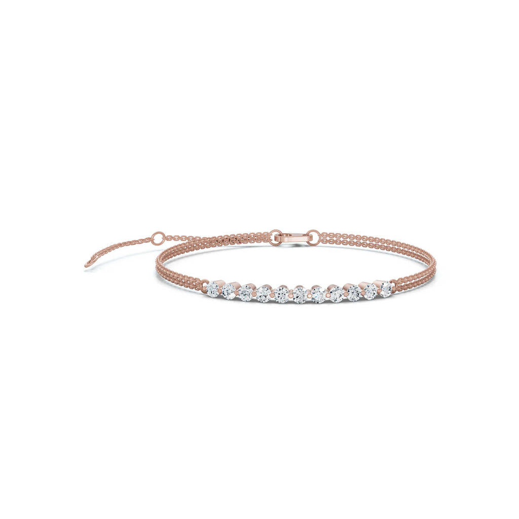 The Stella Arc: 0.88 CTW Round Lab-Grown Diamond Multi-Strand Adjustable Bar Bracelet Gold/Platinum