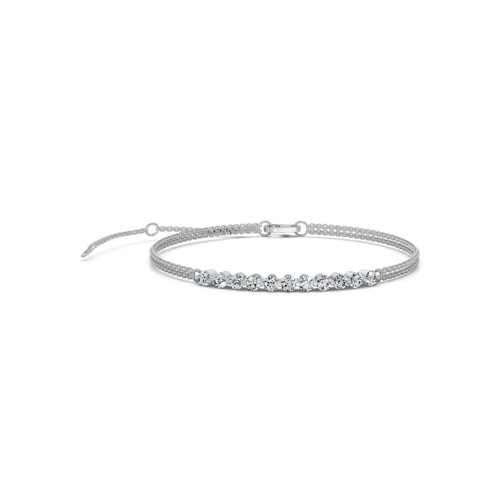 The Stella Arc: 0.88 CTW Round Lab-Grown Diamond Multi-Strand Adjustable Bar Bracelet Gold/Platinum