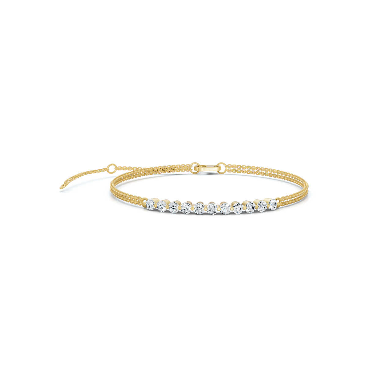 The Stella Arc: 0.88 CTW Round Lab-Grown Diamond Multi-Strand Adjustable Bar Bracelet Gold/Platinum