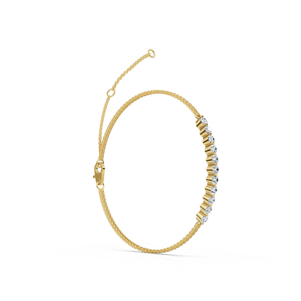 The Stella Arc: 0.88 CTW Round Lab-Grown Diamond Multi-Strand Adjustable Bar Bracelet Gold/Platinum