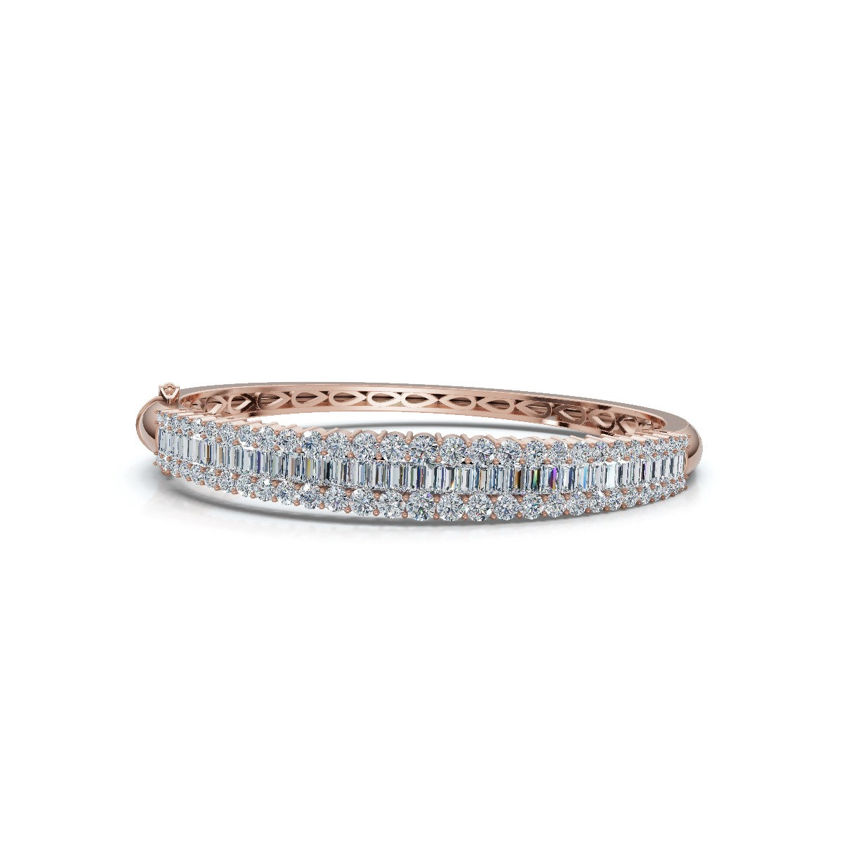 The Grand Palace: 7.93 CTW Baguette & Round Diamond Triple-Row Bangle 14K Gold/Platinum