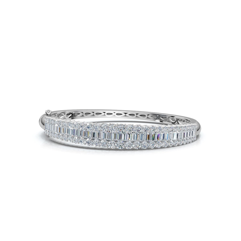 The Grand Palace: 7.93 CTW Baguette & Round Diamond Triple-Row Bangle 14K Gold/Platinum