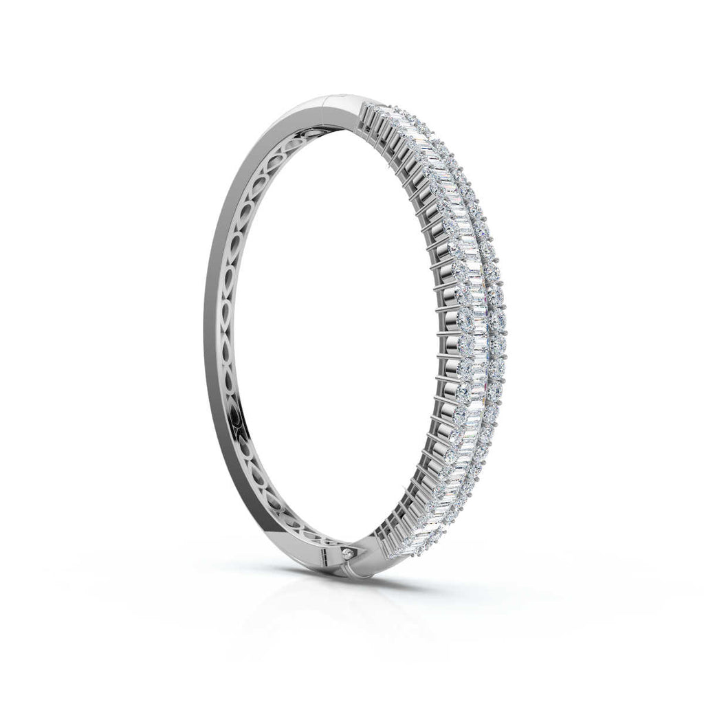 The Grand Palace: 7.93 CTW Baguette & Round Diamond Triple-Row Bangle 14K Gold/Platinum