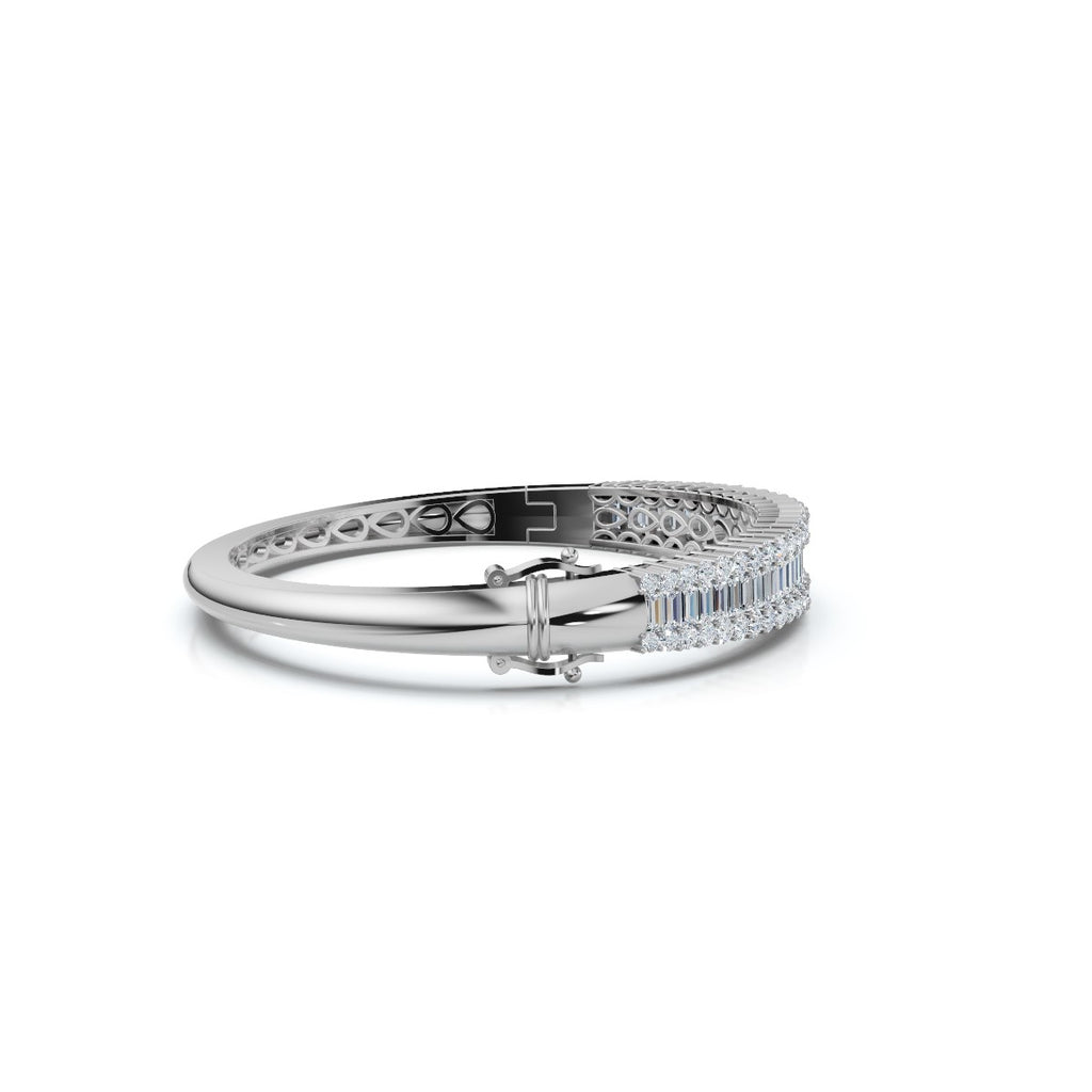 The Grand Palace: 7.93 CTW Baguette & Round Diamond Triple-Row Bangle 14K Gold/Platinum