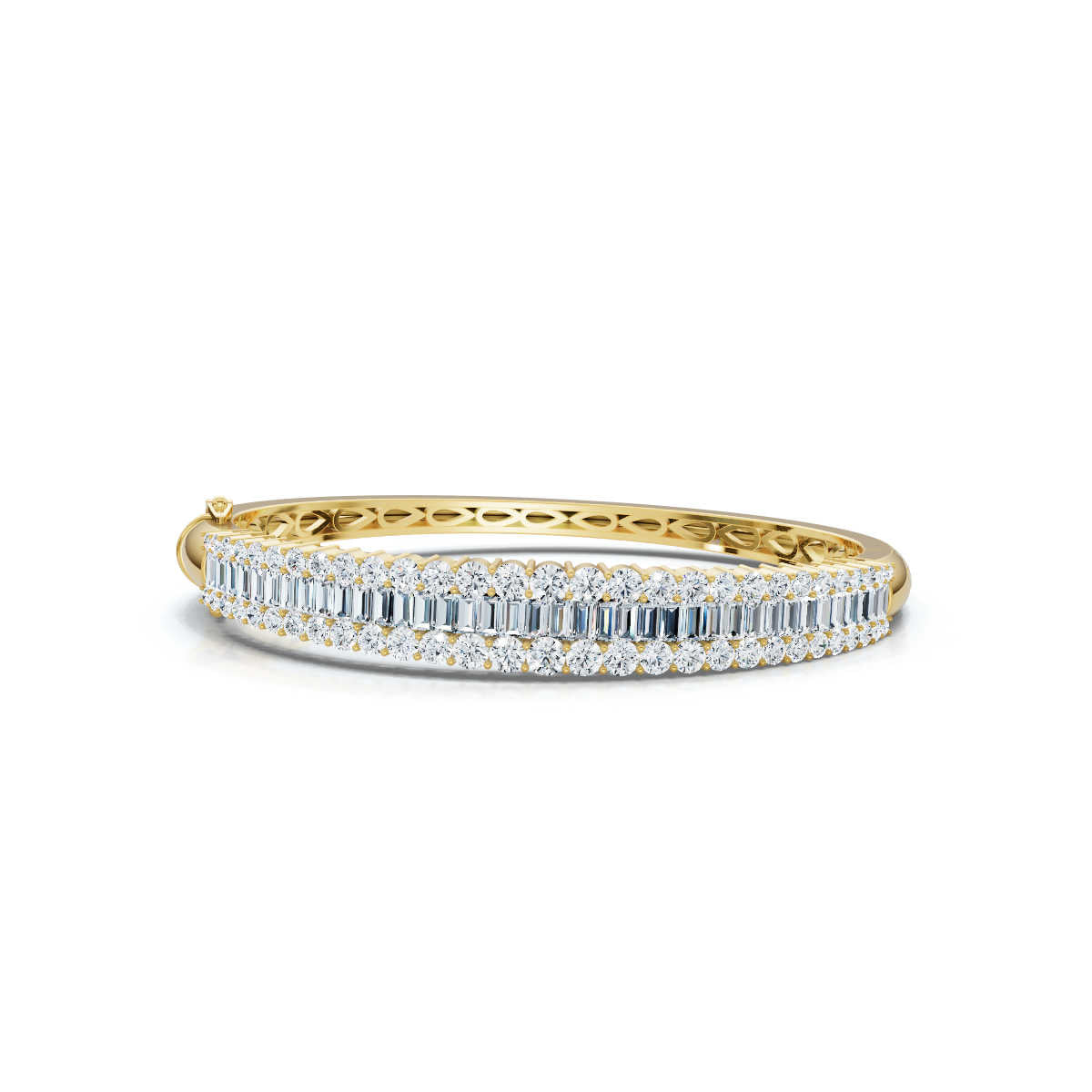 The Grand Palace: 7.93 CTW Baguette & Round Diamond Triple-Row Bangle 14K Gold/Platinum