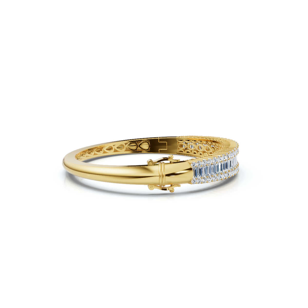 The Grand Palace: 7.93 CTW Baguette & Round Diamond Triple-Row Bangle 14K Gold/Platinum