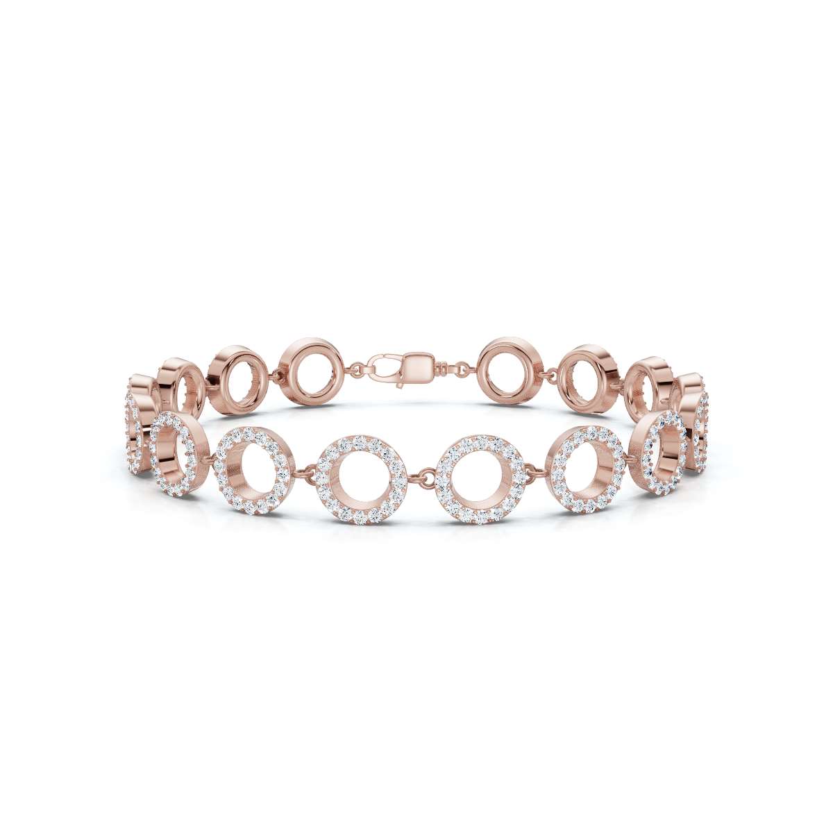 The Orbit Link: 1.53 CTW Open-Circle Diamond Halo Bracelet 14K-18K Gold/Platinum Band