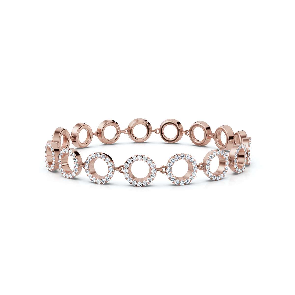 The Orbit Link: 1.53 CTW Open-Circle Diamond Halo Bracelet 14K-18K Gold/Platinum Band