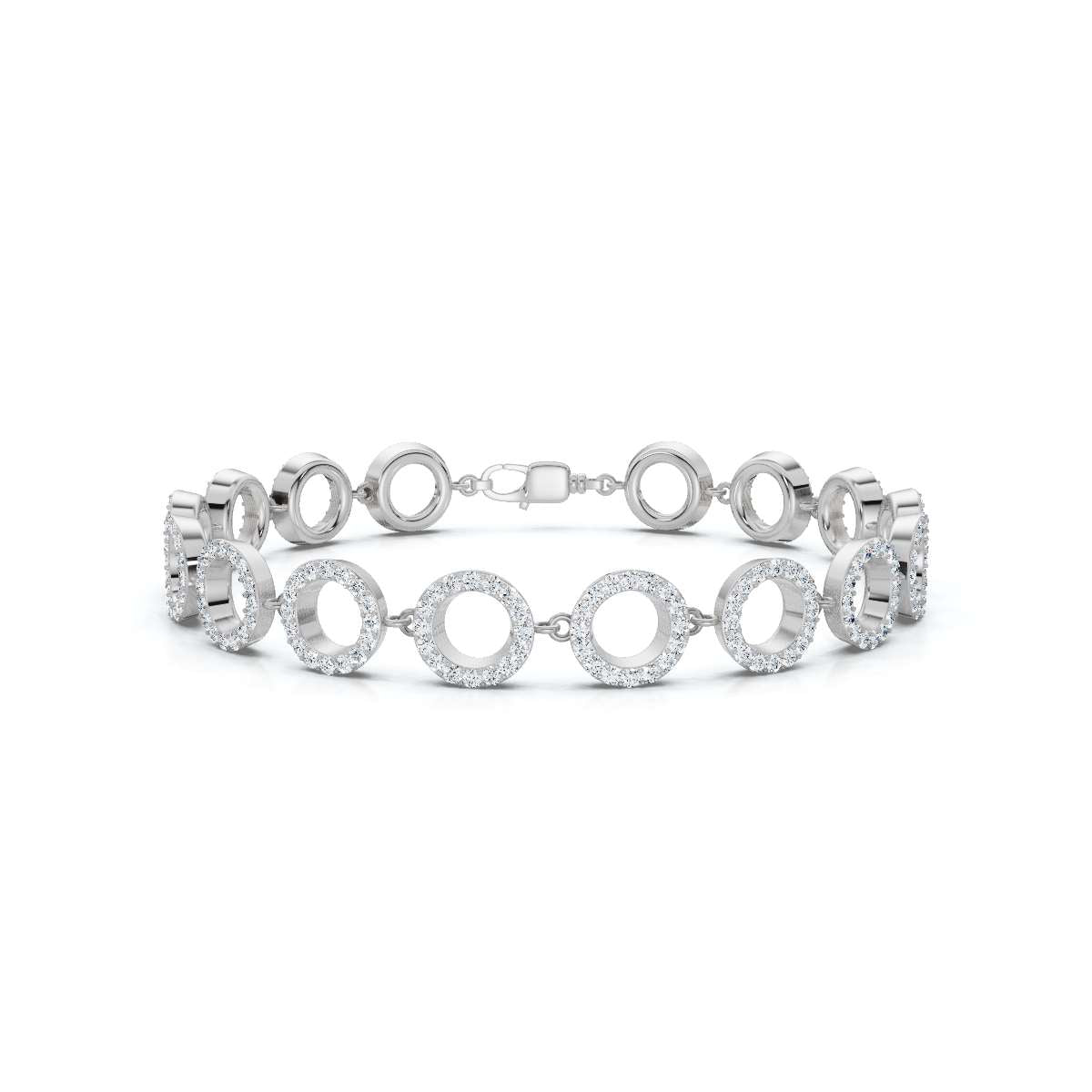 The Orbit Link: 1.53 CTW Open-Circle Diamond Halo Bracelet 14K-18K Gold/Platinum Band