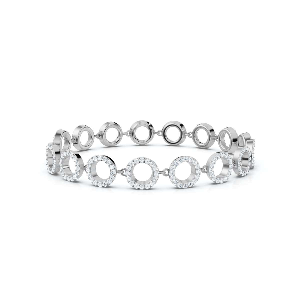The Orbit Link: 1.53 CTW Open-Circle Diamond Halo Bracelet 14K-18K Gold/Platinum Band