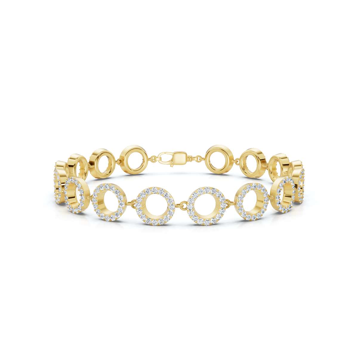 The Orbit Link: 1.53 CTW Open-Circle Diamond Halo Bracelet 14K-18K Gold/Platinum Band