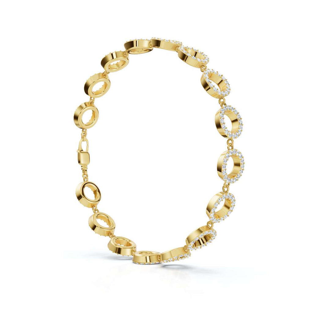 The Orbit Link: 1.53 CTW Open-Circle Diamond Halo Bracelet 14K-18K Gold/Platinum Band