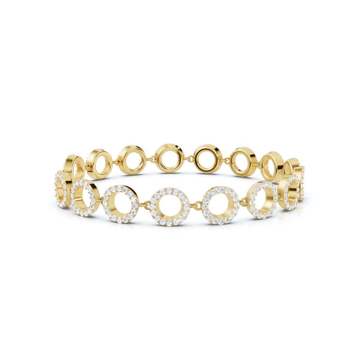 The Orbit Link: 1.53 CTW Open-Circle Diamond Halo Bracelet 14K-18K Gold/Platinum Band