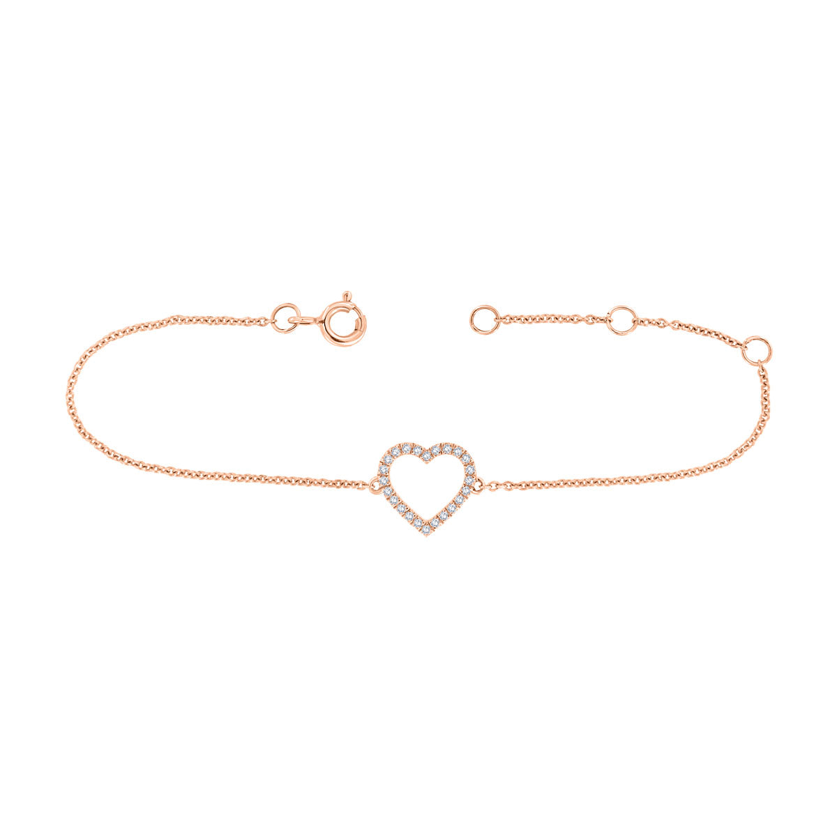 The Juliet Bracelet: 0.13 CTW Open Heart Pavé Lab-Grown Diamond Chain Bracelet 18K Gold Wristband