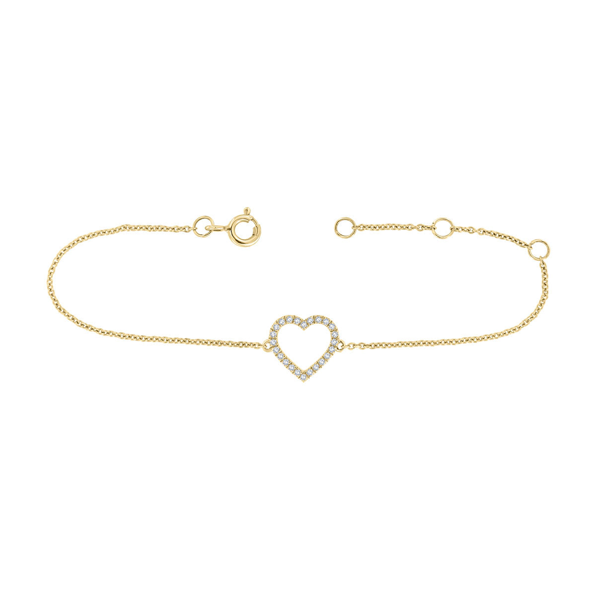 The Juliet Bracelet: 0.13 CTW Open Heart Pavé Lab-Grown Diamond Chain Bracelet 18K Gold Wristband