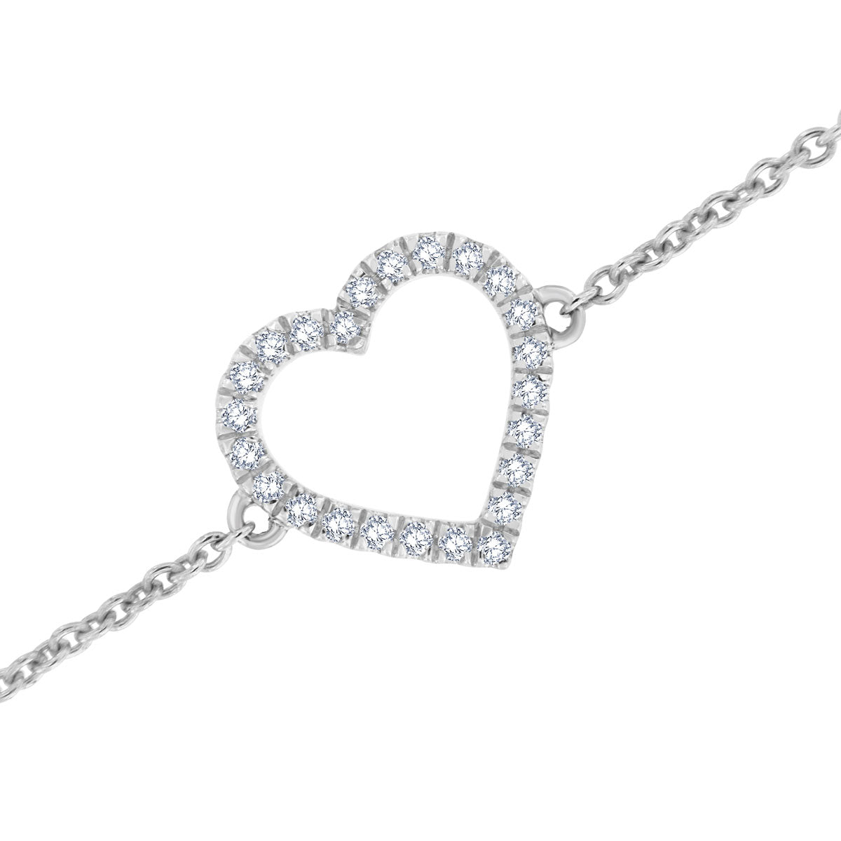 The Juliet Bracelet: 0.13 CTW Open Heart Pavé Lab-Grown Diamond Chain Bracelet 18K Gold Wristband