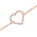 The Juliet Bracelet: 0.13 CTW Open Heart Pavé Lab-Grown Diamond Chain Bracelet 18K Gold Wristband