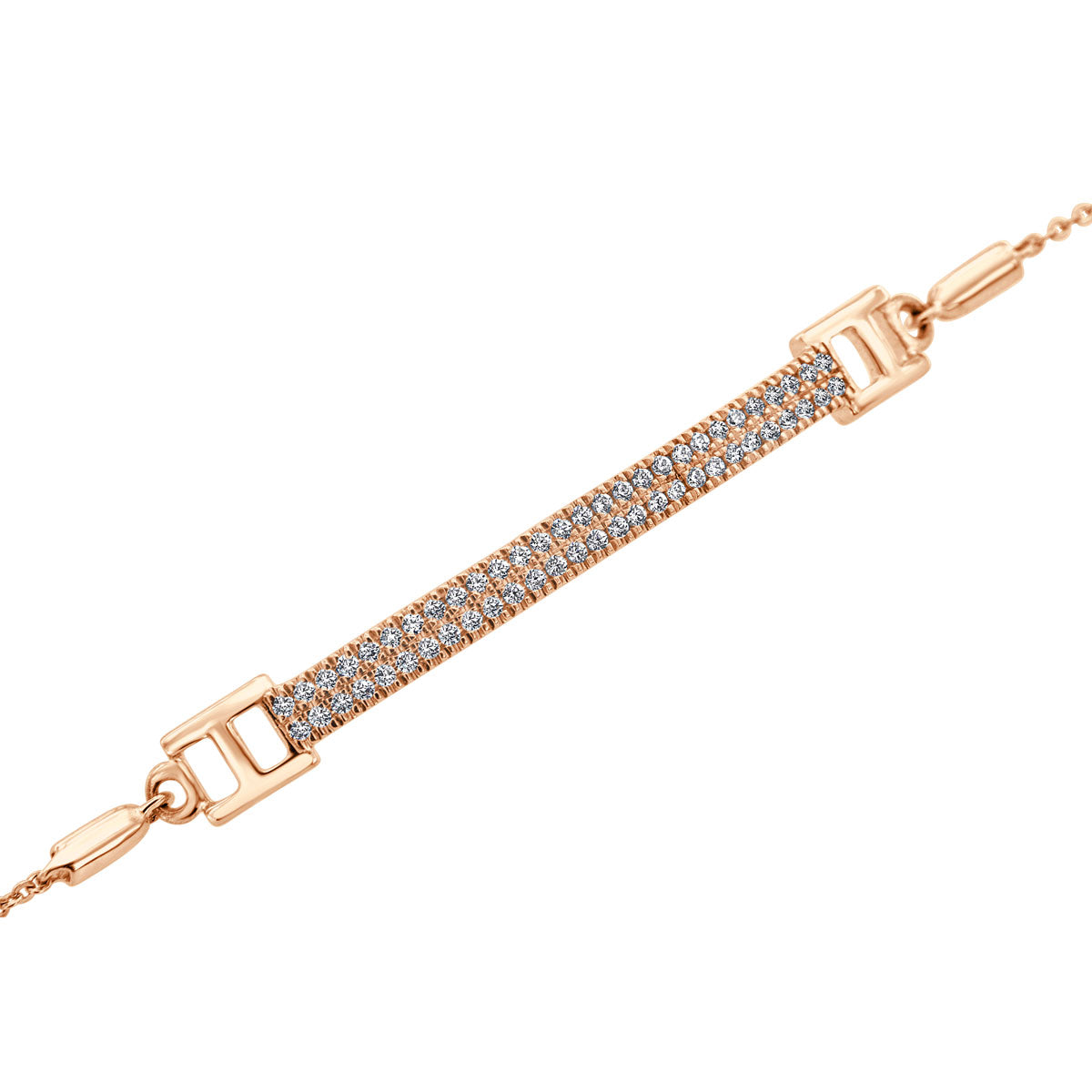 The Linear Fire: 0.48 CTW Double-Row Lab-Grown Diamond Curved Bar Bolo Bracelet 18K Gold
