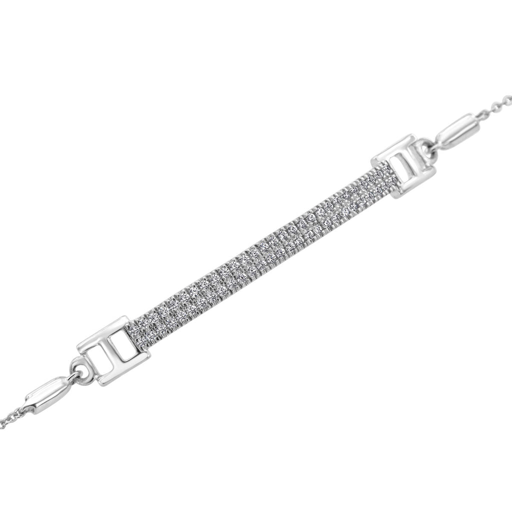 The Linear Fire: 0.48 CTW Double-Row Lab-Grown Diamond Curved Bar Bolo Bracelet 18K Gold