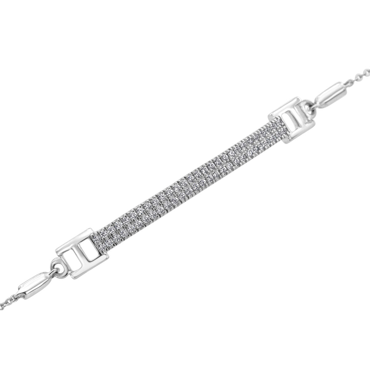 The Linear Fire: 0.48 CTW Double-Row Lab-Grown Diamond Curved Bar Bolo Bracelet 18K Gold