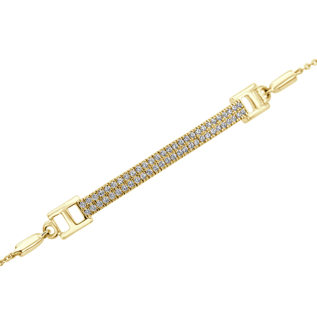 The Linear Fire: 0.48 CTW Double-Row Lab-Grown Diamond Curved Bar Bolo Bracelet 18K Gold