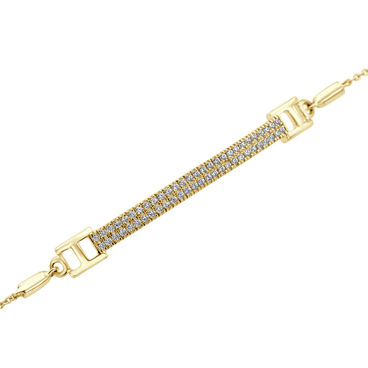 The Linear Fire: 0.48 CTW Double-Row Lab-Grown Diamond Curved Bar Bolo Bracelet 18K Gold