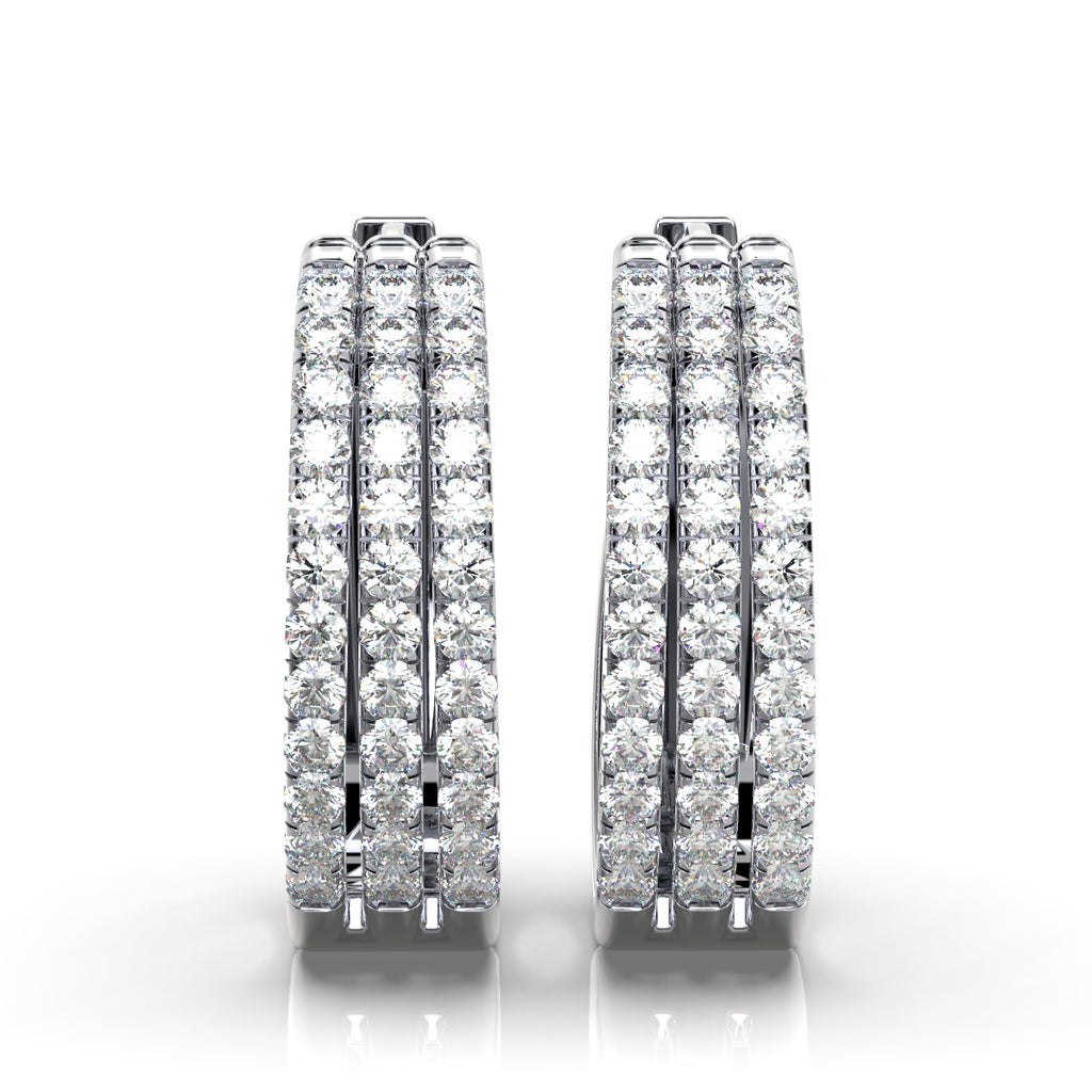 The Empress Triple-Row: 1.22 CTW Lab-Grown Diamond Pavé Huggie Hoops 14K-18K Gold/Platinum