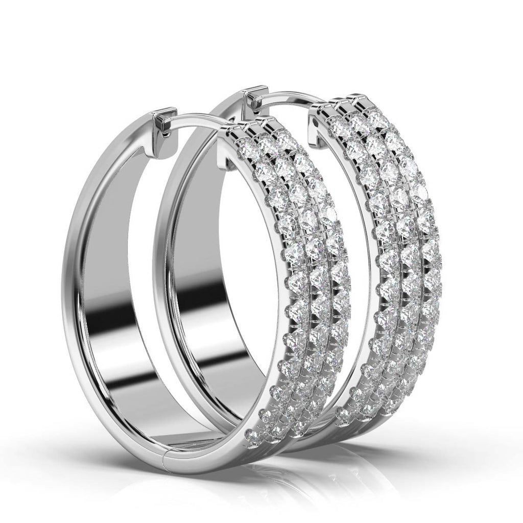 The Empress Triple-Row: 1.22 CTW Lab-Grown Diamond Pavé Huggie Hoops 14K-18K Gold/Platinum