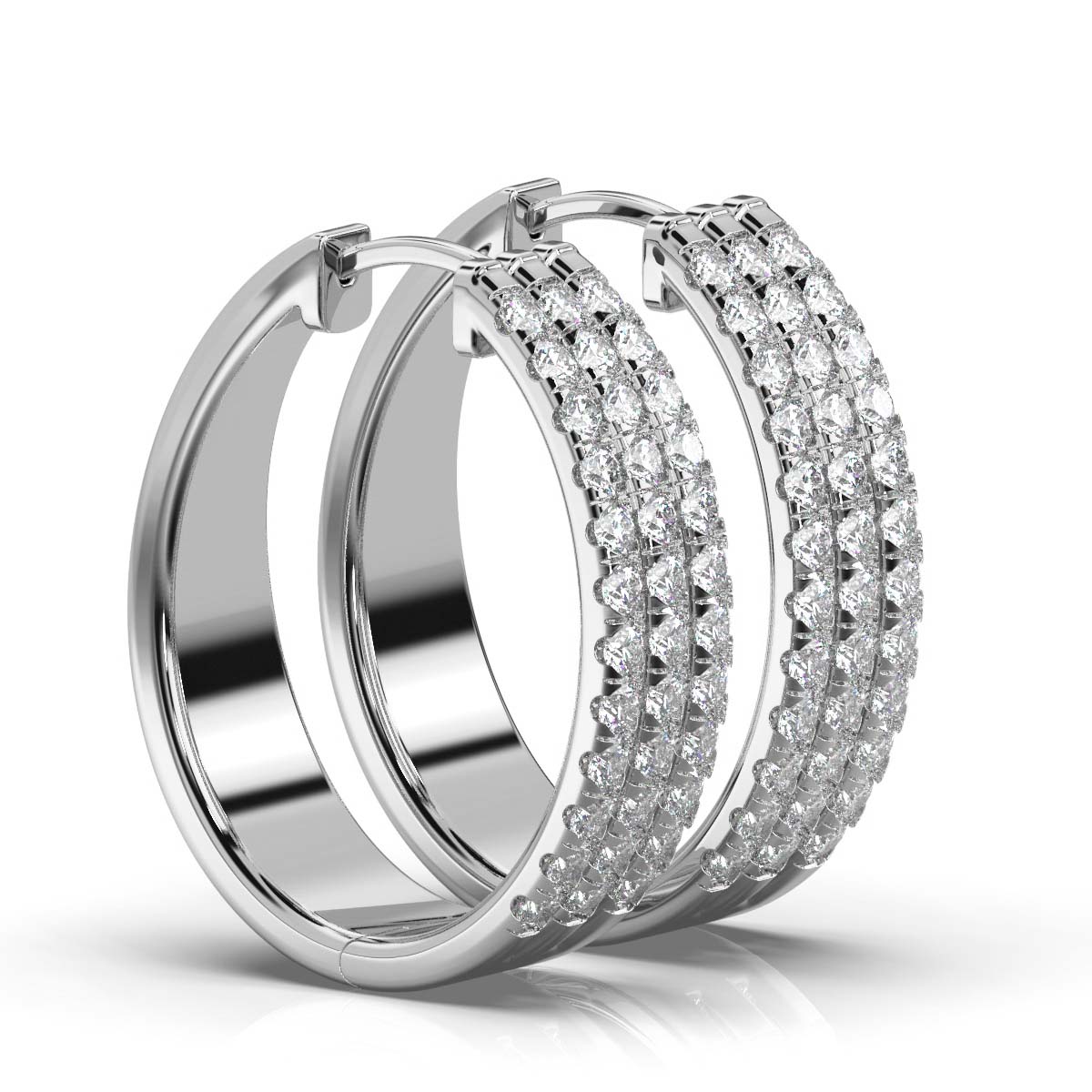 The Empress Triple-Row: 1.22 CTW Lab-Grown Diamond Pavé Huggie Hoops 14K-18K Gold/Platinum