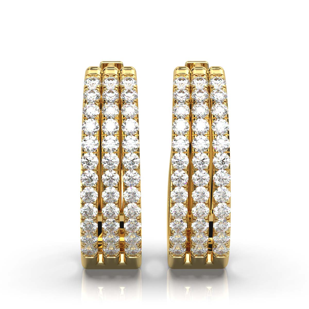 The Empress Triple-Row: 1.22 CTW Lab-Grown Diamond Pavé Huggie Hoops 14K-18K Gold/Platinum