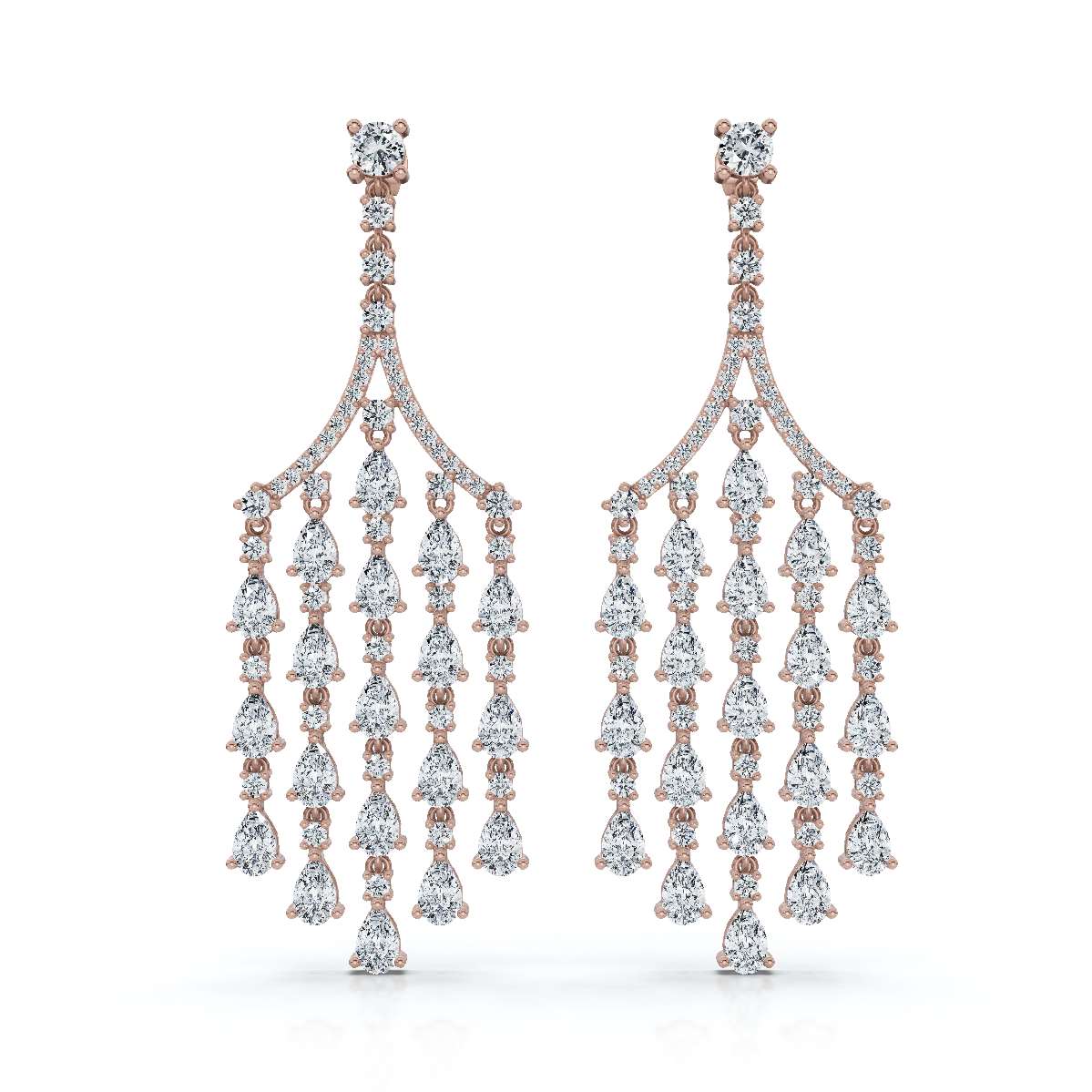The Raindance Chandelier: 10.63 CTW Pear-Cut Waterfall Fringe Drop Earrings 14K-18K Gold/Platinum