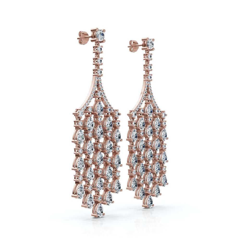 The Raindance Chandelier: 10.63 CTW Pear-Cut Waterfall Fringe Drop Earrings 14K-18K Gold/Platinum