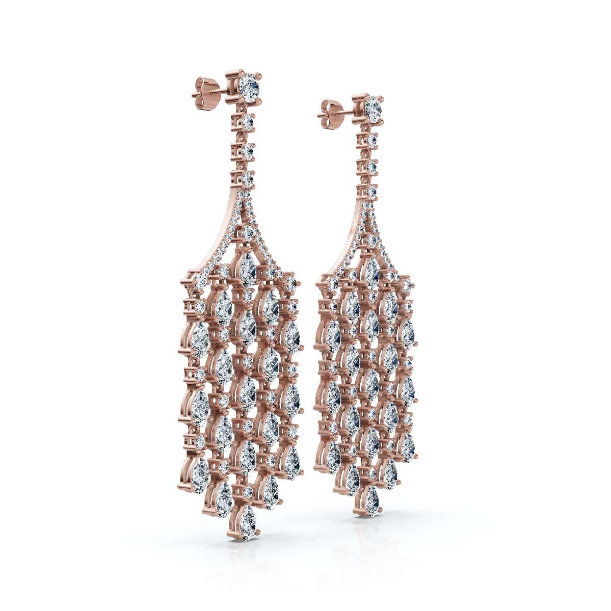 The Raindance Chandelier: 10.63 CTW Pear-Cut Waterfall Fringe Drop Earrings 14K-18K Gold/Platinum