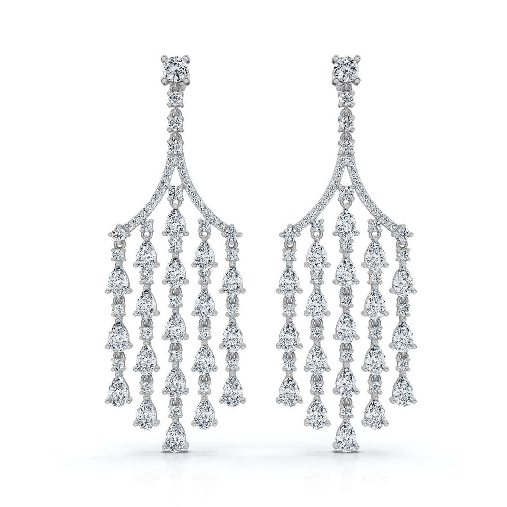 The Raindance Chandelier: 10.63 CTW Pear-Cut Waterfall Fringe Drop Earrings 14K-18K Gold/Platinum