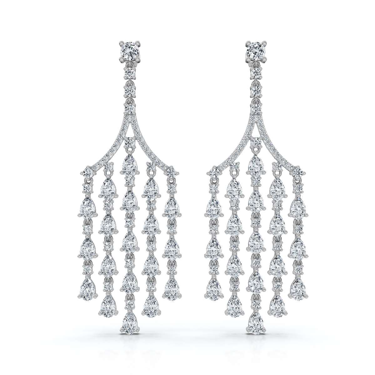 The Raindance Chandelier: 10.63 CTW Pear-Cut Waterfall Fringe Drop Earrings 14K-18K Gold/Platinum