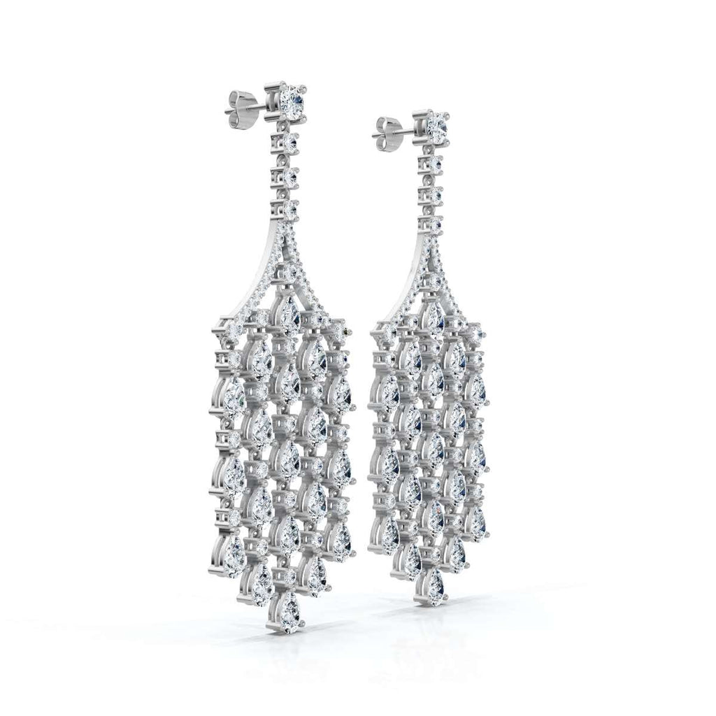 The Raindance Chandelier: 10.63 CTW Pear-Cut Waterfall Fringe Drop Earrings 14K-18K Gold/Platinum