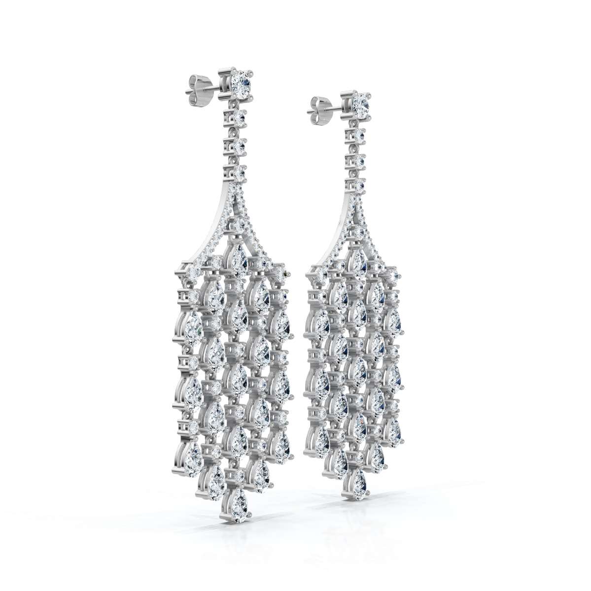 The Raindance Chandelier: 10.63 CTW Pear-Cut Waterfall Fringe Drop Earrings 14K-18K Gold/Platinum