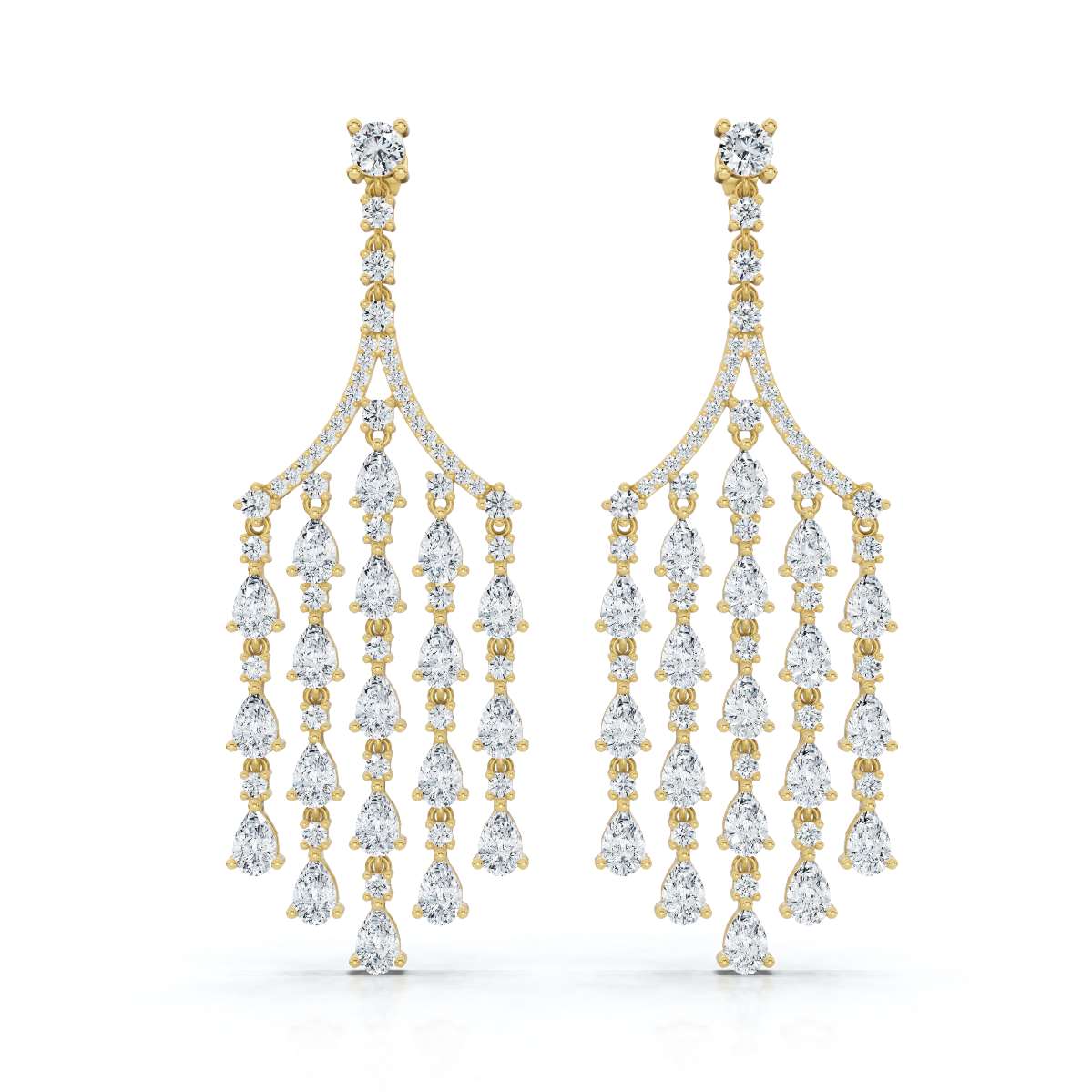 The Raindance Chandelier: 10.63 CTW Pear-Cut Waterfall Fringe Drop Earrings 14K-18K Gold/Platinum