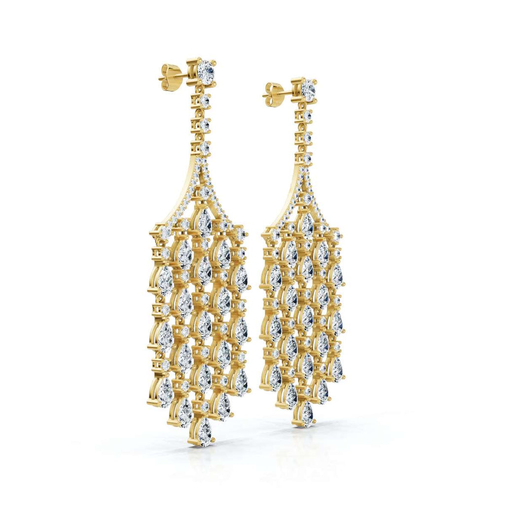 The Raindance Chandelier: 10.63 CTW Pear-Cut Waterfall Fringe Drop Earrings 14K-18K Gold/Platinum